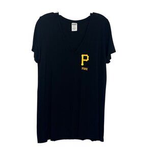Pittsburgh Pirates Vneck Tshirt Pink Victorias Secret Womens Large Black Fanwear